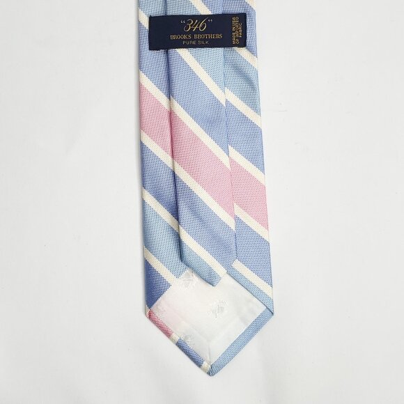 Brooks Brother Silk Tie Striped Light Blue Pink Textured Preppy - Picture 4 of 4